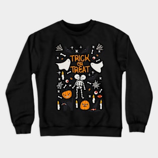 halooween, skeleton, black cat, trick or treat, ghost, bat, fire, candle, holiday, gift, for him, for her, child Crewneck Sweatshirt